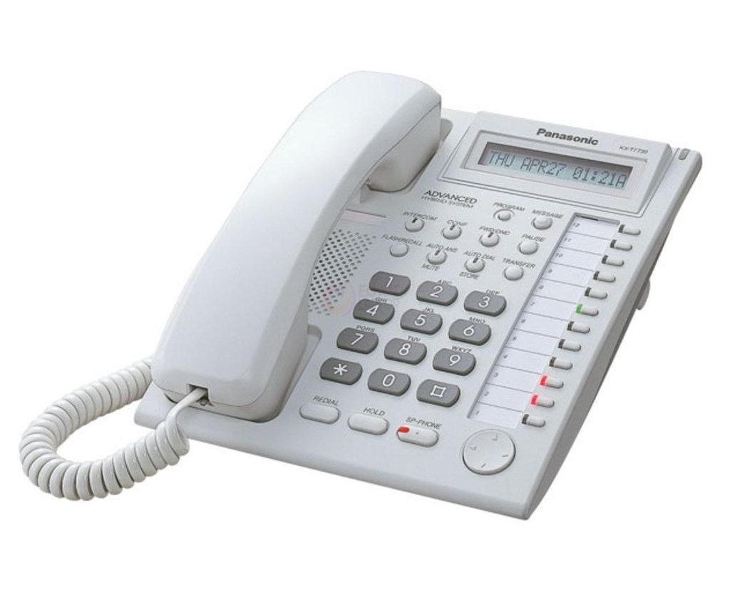 تليفون أرضي سلكي باناسونيك، 12 مفتاح، شاشة LCD، أبجدية رقمية، إظهار هوية المتصل، أبيض، KX.T7730CE