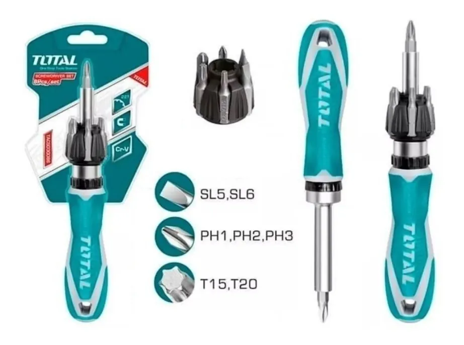 توتال طقم 8 قطعة مفك و لقم TACSD30086