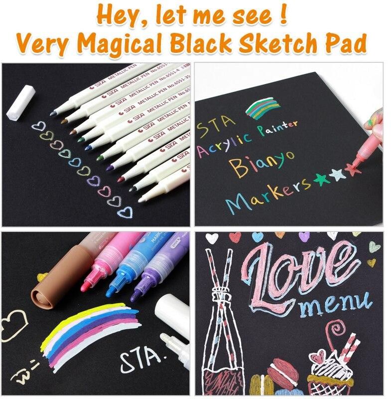 اسكتش رسم  بيانو، مقاس A4 إيه 5 ، 25 ورقة، ورق  أسود، تصميم ملون