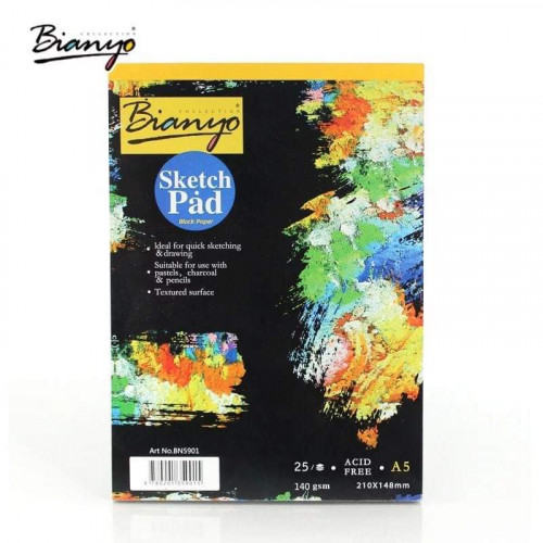 اسكتش رسم  بيانيو، مقاس A5 إيه 5 ، 25 ورقة، ورق  أسود، تصميم ملون
