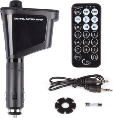 إم بي ثري وشاحن سيارة سريع صغير من جيجاماكس للموبيل،  يو إس بي وريموت كنترول ، أسود