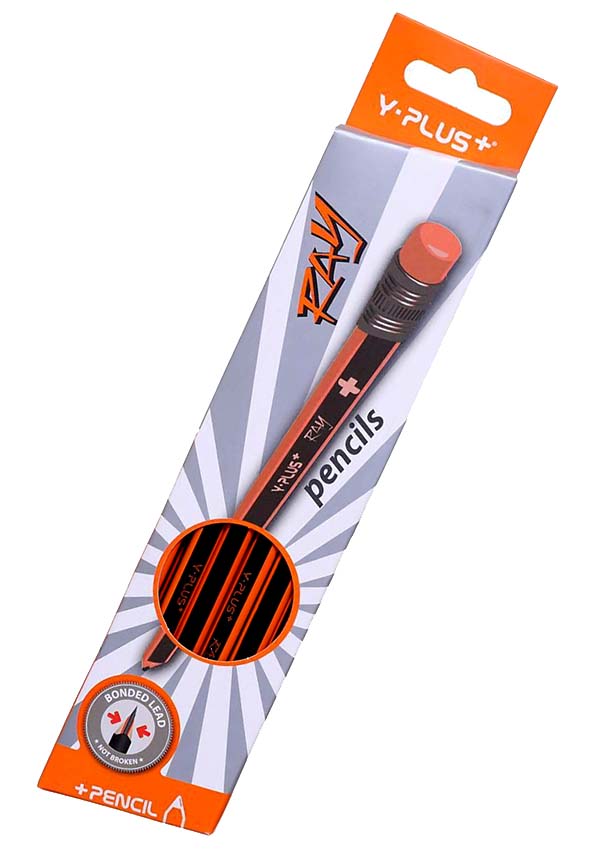 علبة قلم رصاص بأستيكة واى بلس مضلع أسود * برتقالى