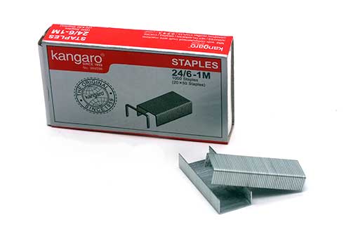 علبة دبابيس مكتبية لدباسة الورق مقاس 24-6  من كنجارو، 1000 قطعة،  فضي