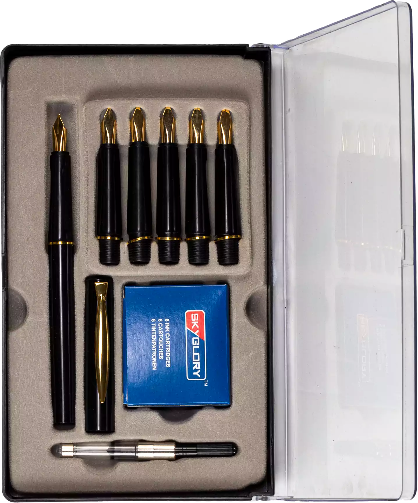 قلم خط عربي سكاي جلوري، 6 رؤوس، 6 خراطيش حبر