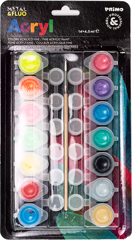 ألوان أكريلك بريمو ميتال أند فلو ، 14  لون، علبة 4.5 مللي ، ألوان متعددة