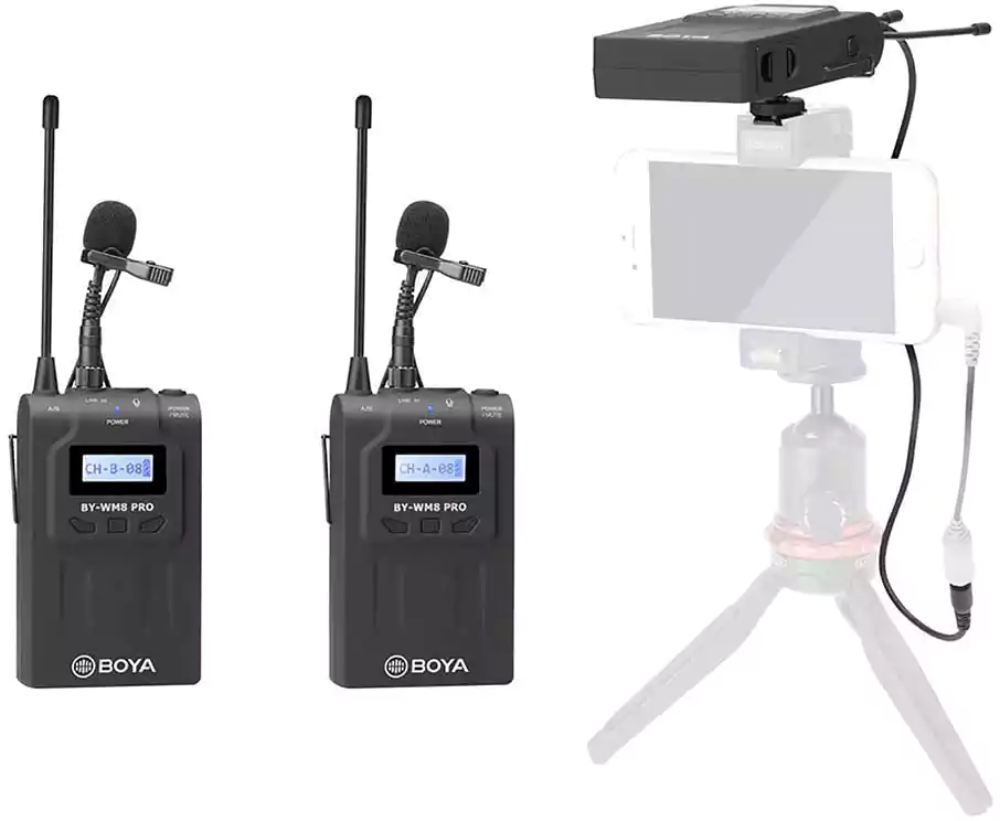 ميكروفون لاسلكي بويا، مكثف، مشبك، أسود، BY-WM8 Pro-K2UHF