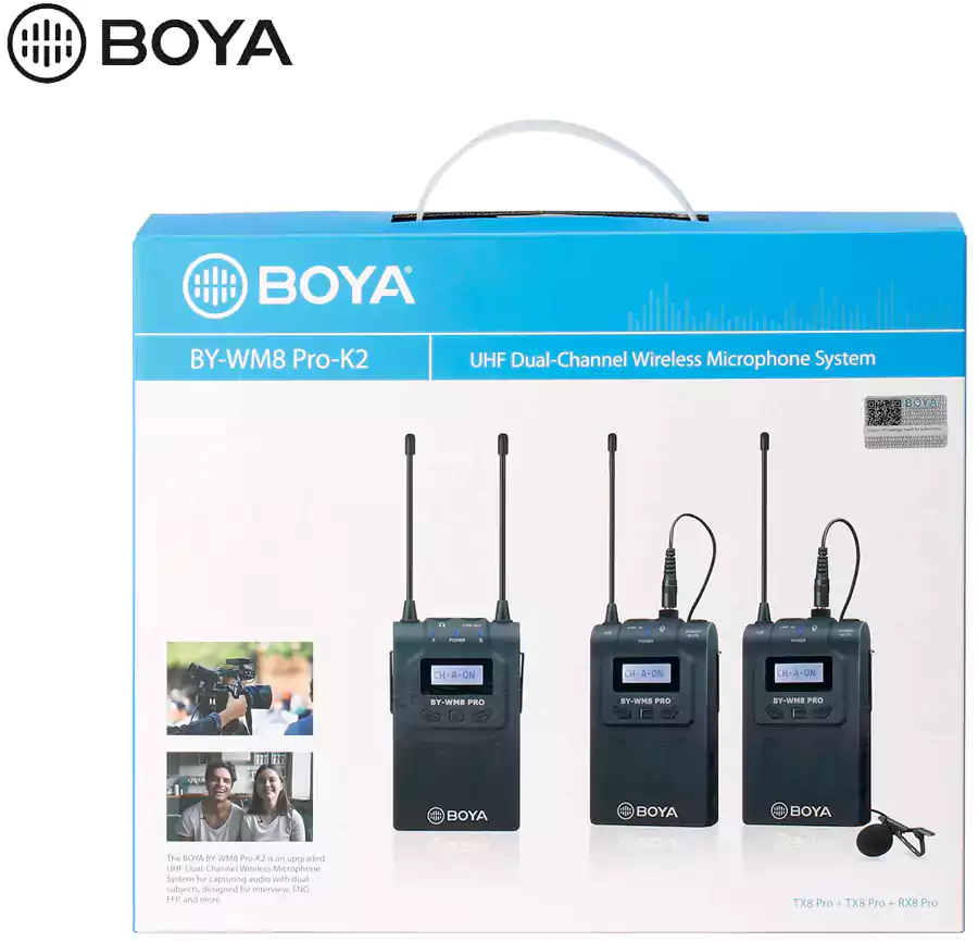 ميكروفون لاسلكي بويا، مكثف، مشبك، أسود، BY-WM8 Pro-K2UHF