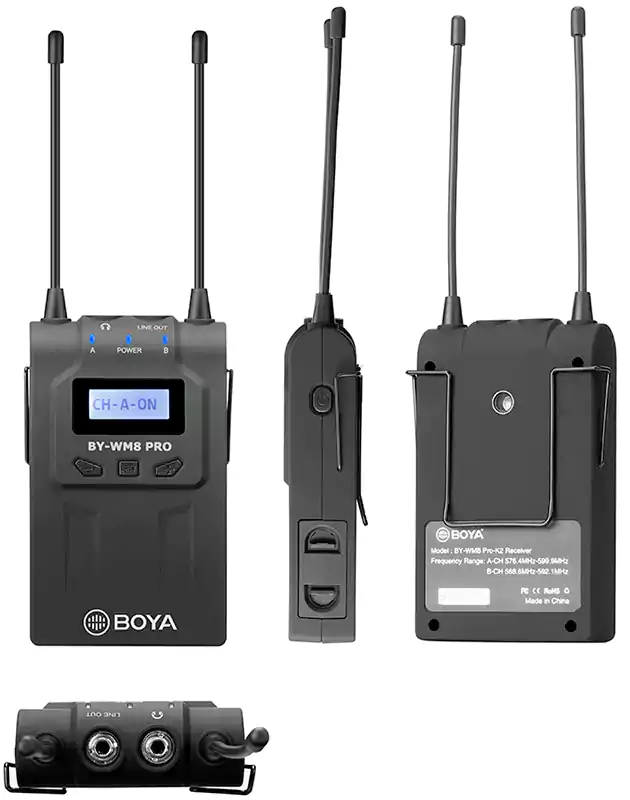 ميكروفون لاسلكي بويا، مكثف، مشبك، أسود، BY-WM8 Pro-K2UHF