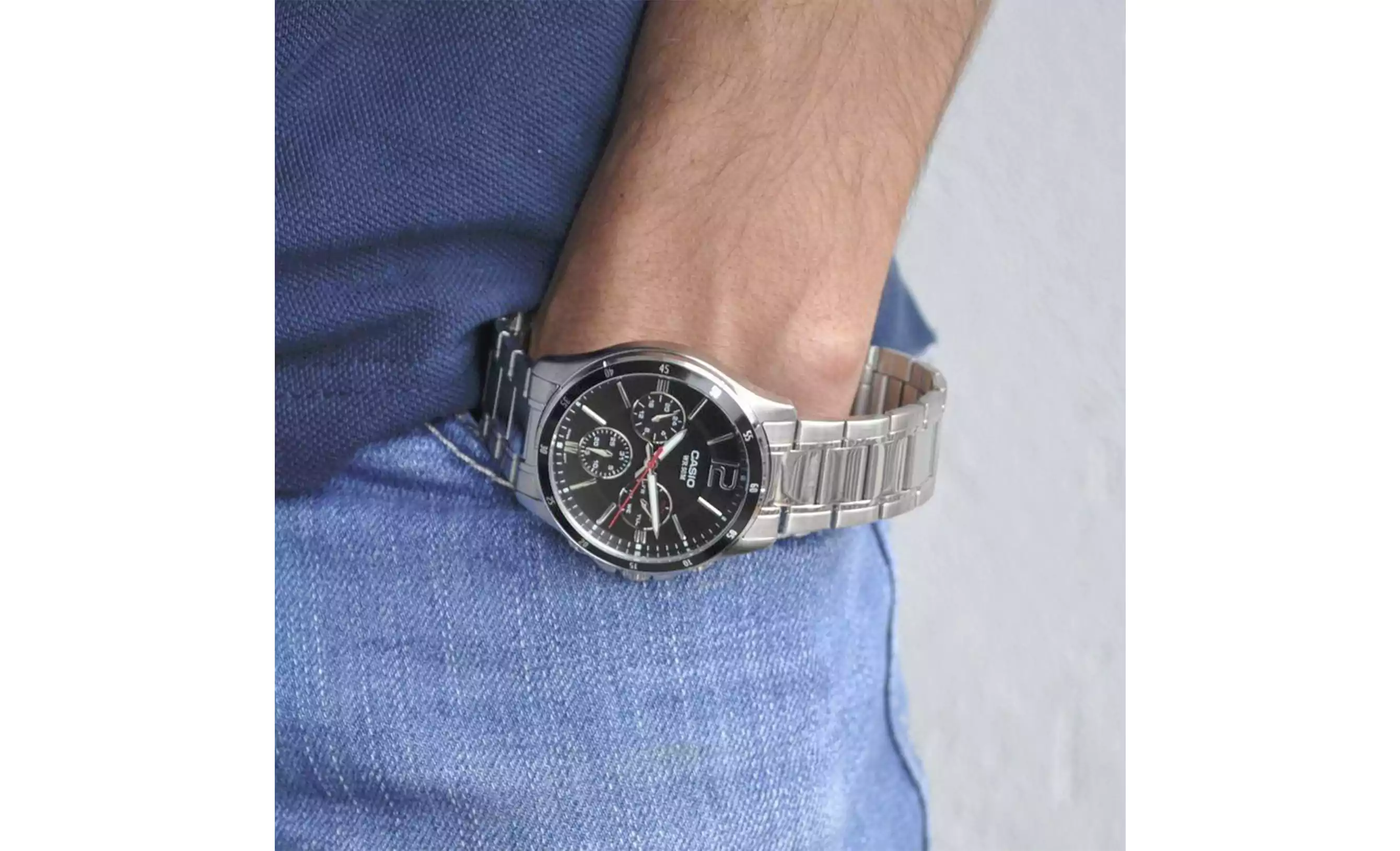 ساعة كاسيو رجالي، عقارب، بسوار ستانلس ستيل، فضي، MTP-1374D-1AVDF