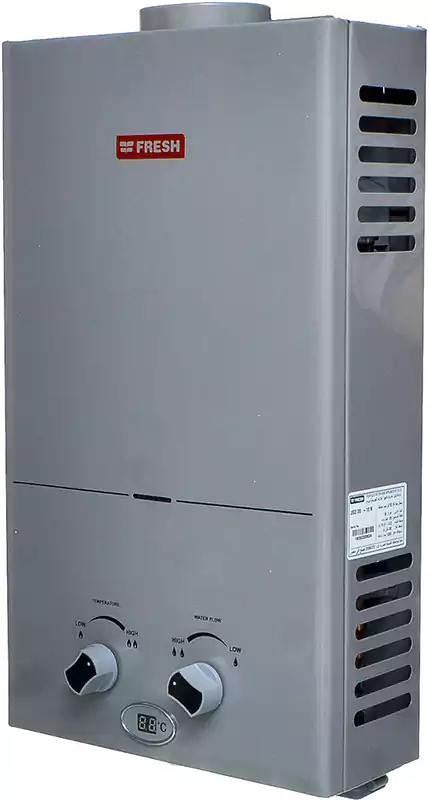 سخان مياه غاز فريش ، 10 لتر،غاز طبيعي ، ديجيتال، فضي بالادابتر