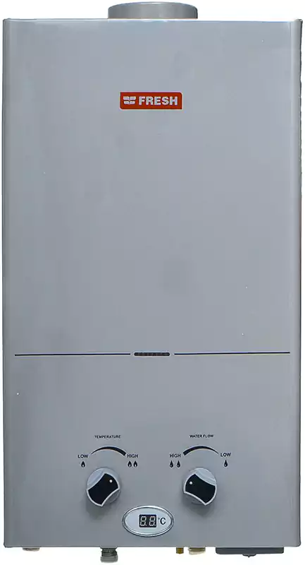سخان مياه غاز فريش ، 10 لتر،غاز طبيعي ، ديجيتال، فضي بالادابتر