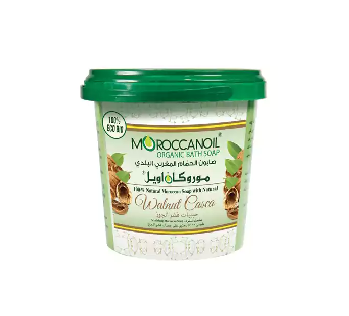 صابون مغربي موروكان اويل بحبيبات قشر الجوز، صابون مغربي اصلي، 850 مل.