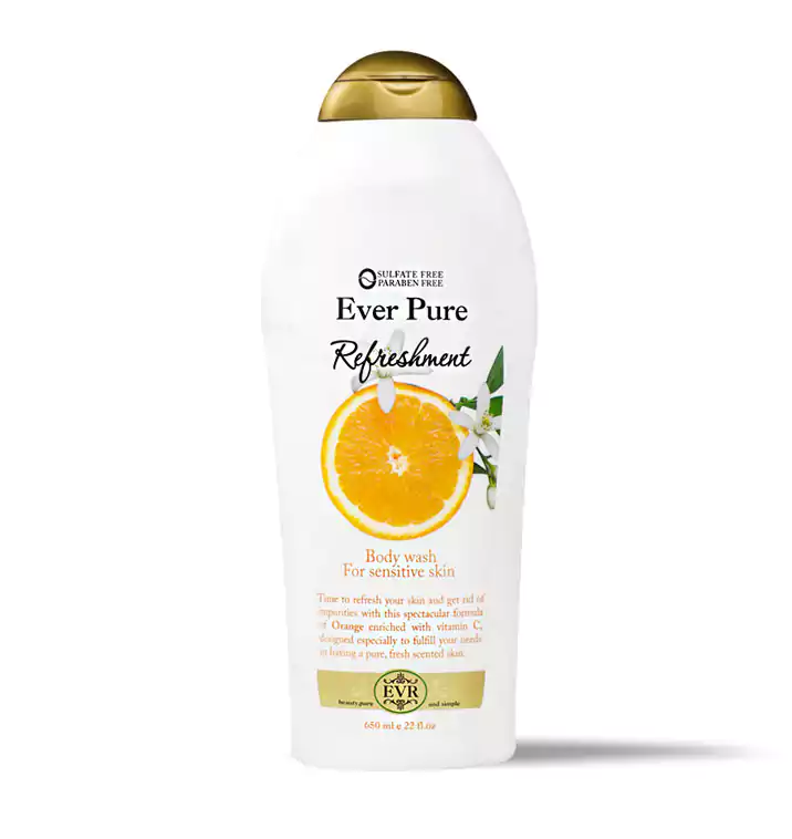 شاور ايفر بيور بالبرتقال و فيتامين سي ريفريشمنت خالي من السلفات للبشره الحساسه، 650 مل .