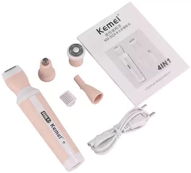 ماكينة إزالة الشعر 4 في 1 من كيمي ، للاستخدام الرطب والجاف ،مع 3 ملحق، قابل لإعادة الشحن، سيمون، KM-3024