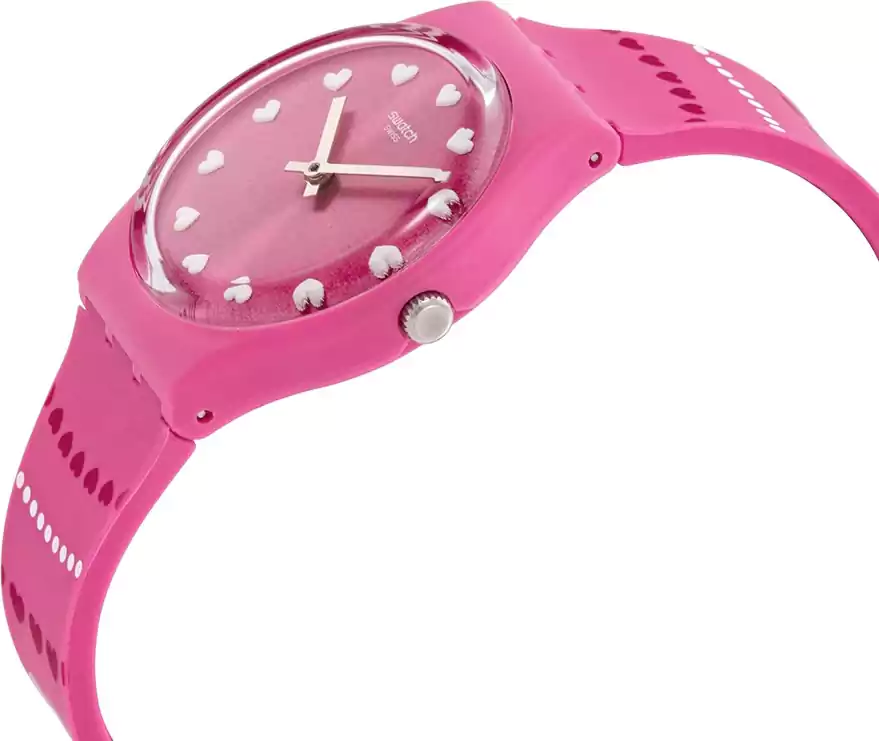 ساعة سواتش حريمي، عقارب، سوار سيليكون، بينك، GP160