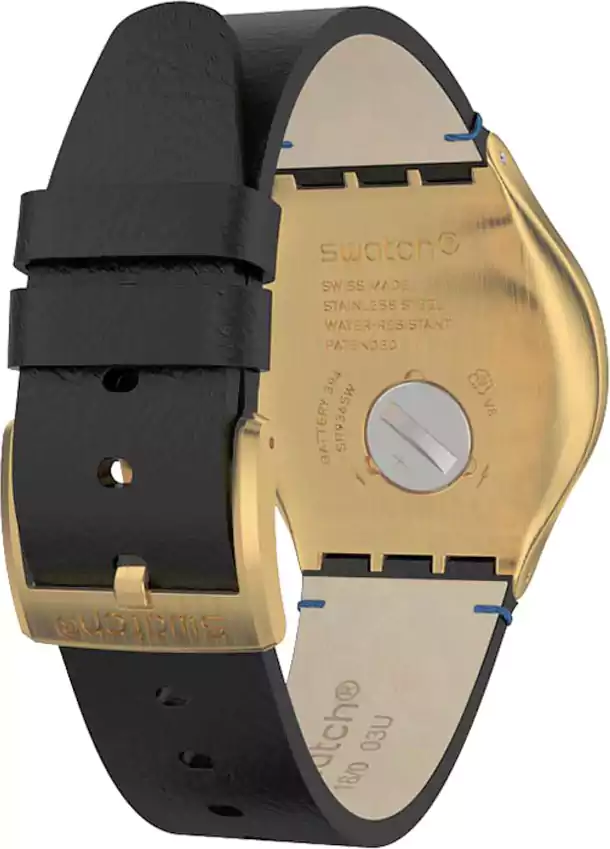 ساعة سواتش رجالي ، عقارب، سوار جلد، أسود YWG408