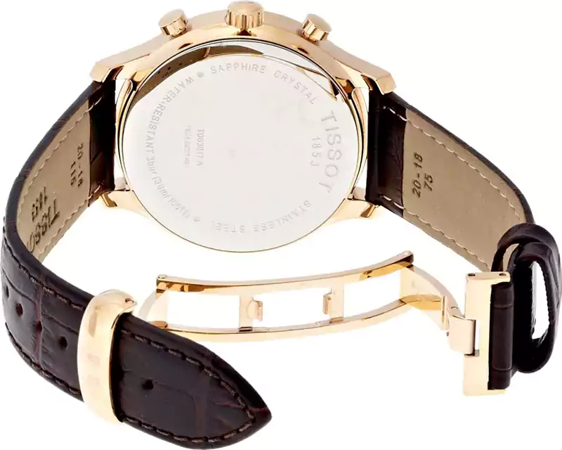 ساعة تيسوت 1853 رجالي، عقارب،  سوار جلد، بني، T063.617.36.037