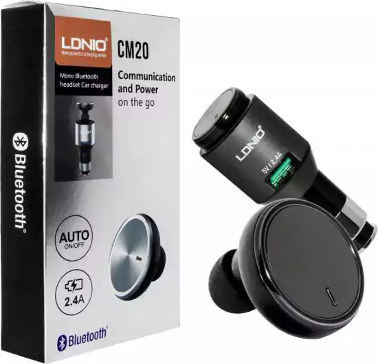 شاحن سيارة سريع صغير وسماعة رأس لاسلكية من ليدنو،  يو إس بي، أسود CM20
