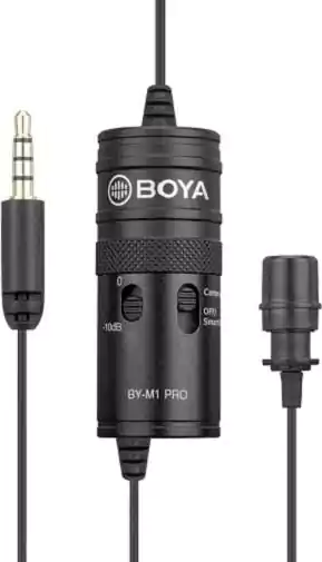 Boya Pro Universal Lavalier Wired Clasp Condenser Microphone, Black, BY-M1
