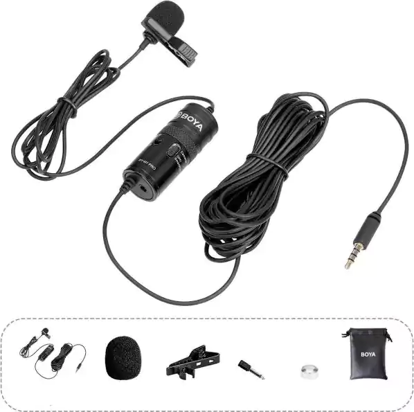 Boya Pro Universal Lavalier Wired Clasp Condenser Microphone, Black, BY-M1