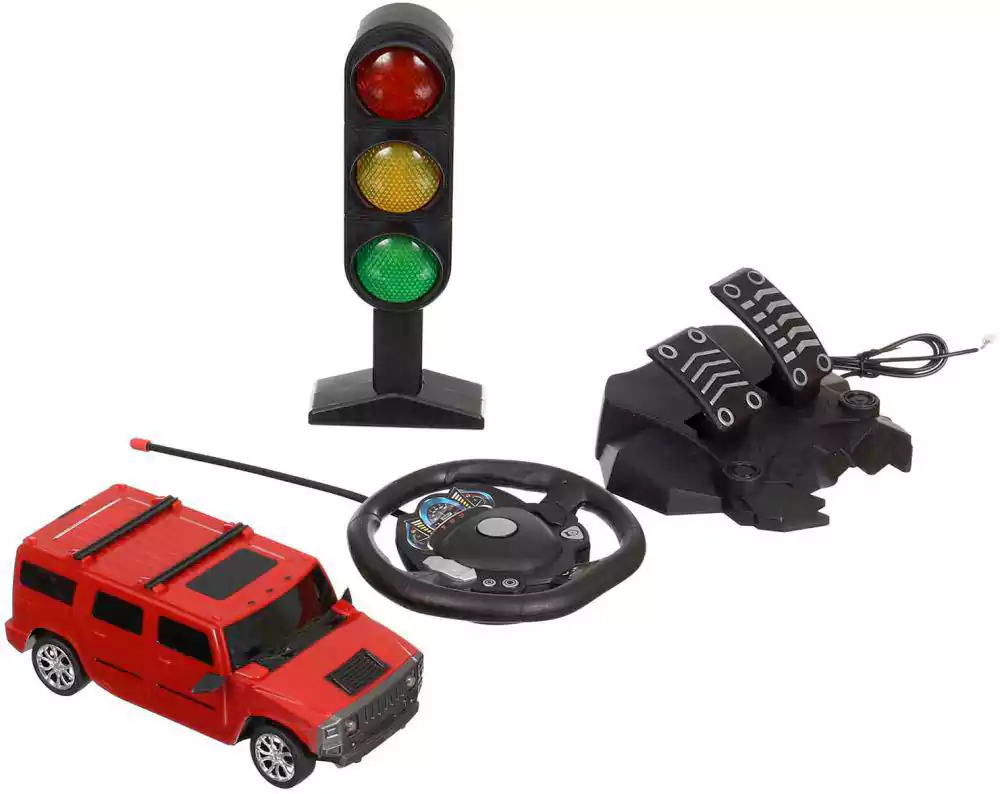 لعبة سيارة، مع ريموت دريكسيون ودواسة وإشارة مرور، أحمر، 390B
