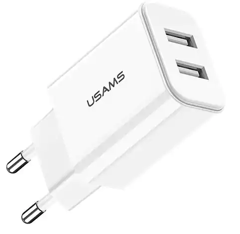 USAMS T13 شاحن مزدوج USB  أبيض