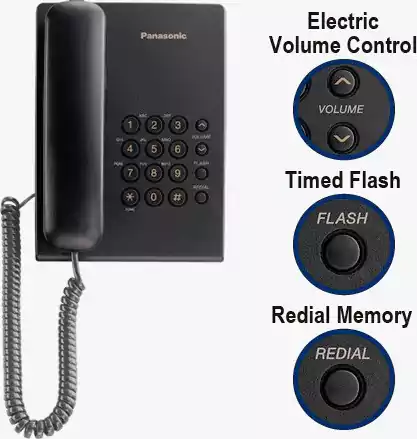 تليفون أرضي سلكي باناسونيك، أسود، KX.TS500FX