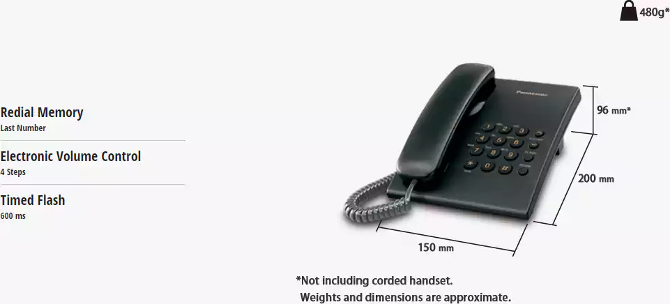 تليفون أرضي سلكي باناسونيك، أسود، KX.TS500FX