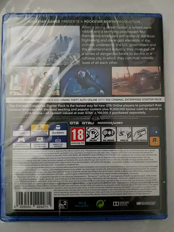 لعبة GRAND THEFT AUTO V DVD بلايستيشن 4