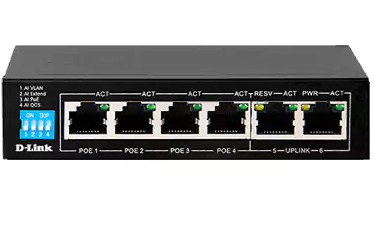سويتش دي لينك، 6 منافذ،  10-100 ميجابت، DES-F1006P-E